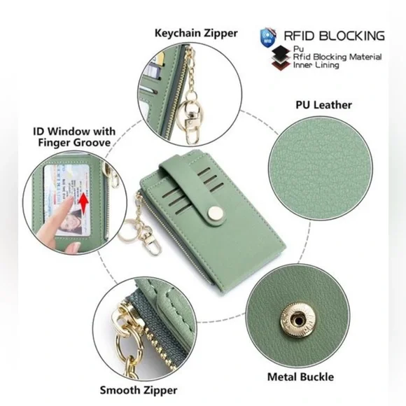 Leather Bifold RFID Blocking Credit Card Holder 1-PU Leather-Green - Picture 6 of 7